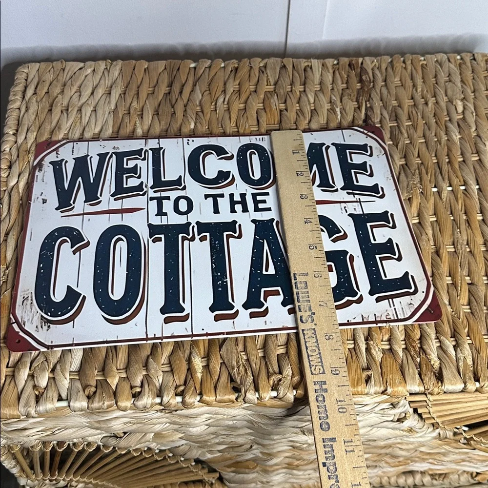 Rustic Welcome to the‎ Cottage Sign - Blue and White. Metal